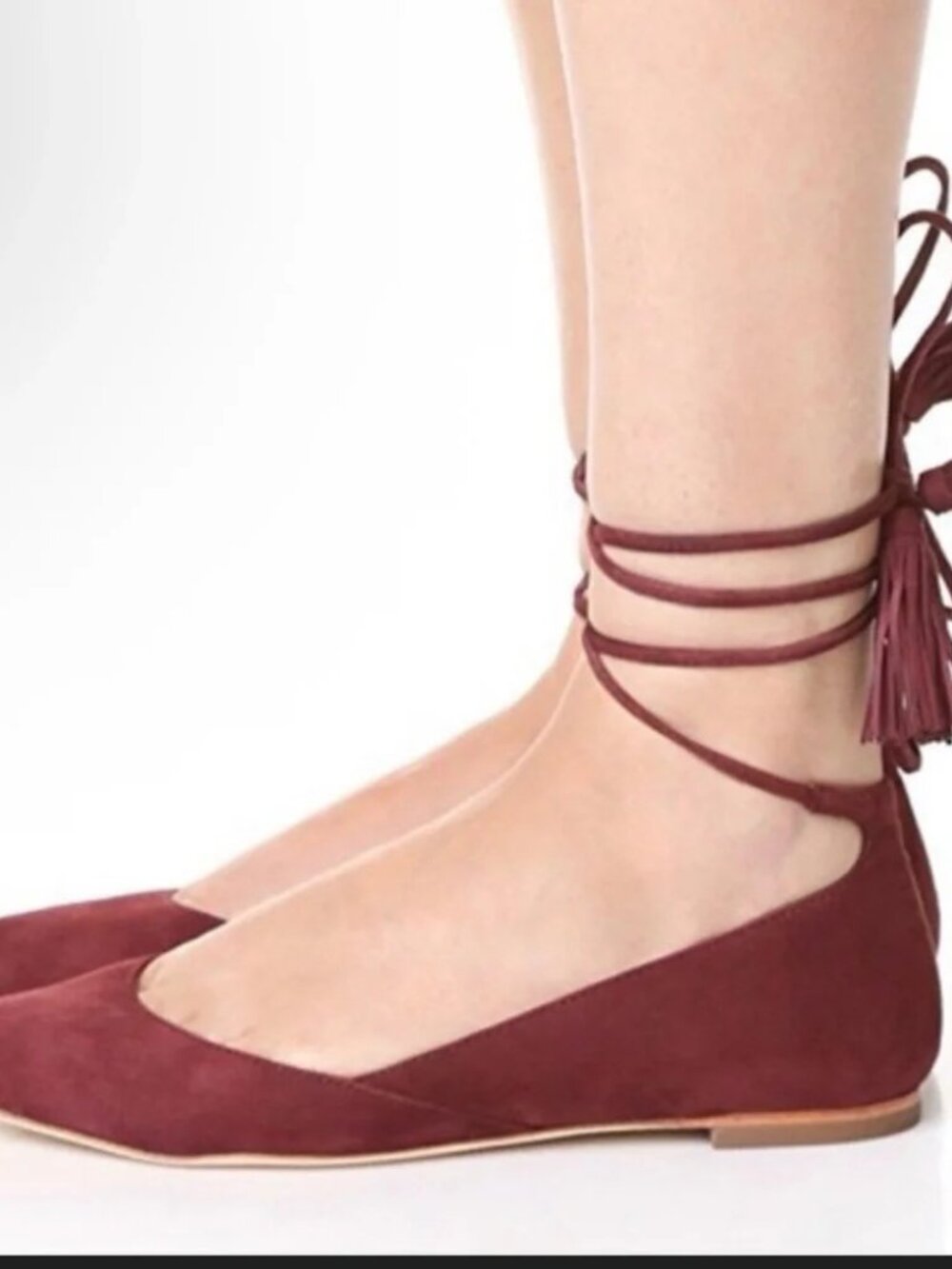 Loeffler Randall Penelope Bordeaux ankle tie suede flat size 7